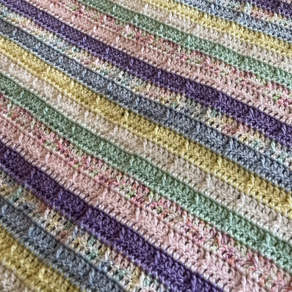 Handmade LG Baby Crochet Blanket Afghan Superwash Rainbow Stripe 50